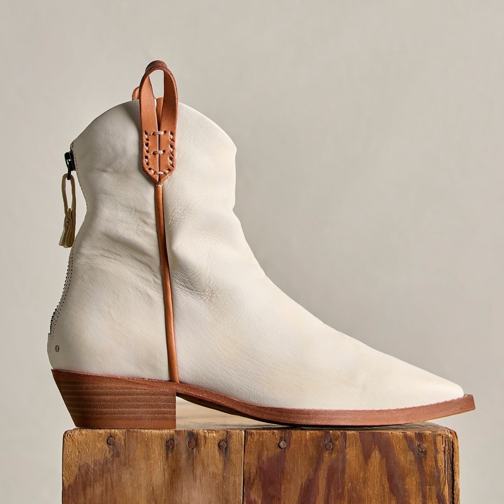 Free People White and Tan Ankle Boots
